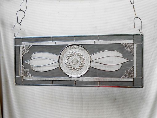 Custom Made Stained Glass Transom Window, Vintage Window Transom W/ Antique Wexford Plate