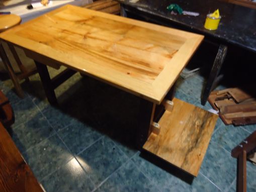 Custom Made Reclaimed Mill Table Desk With Printer Stand And Drawer