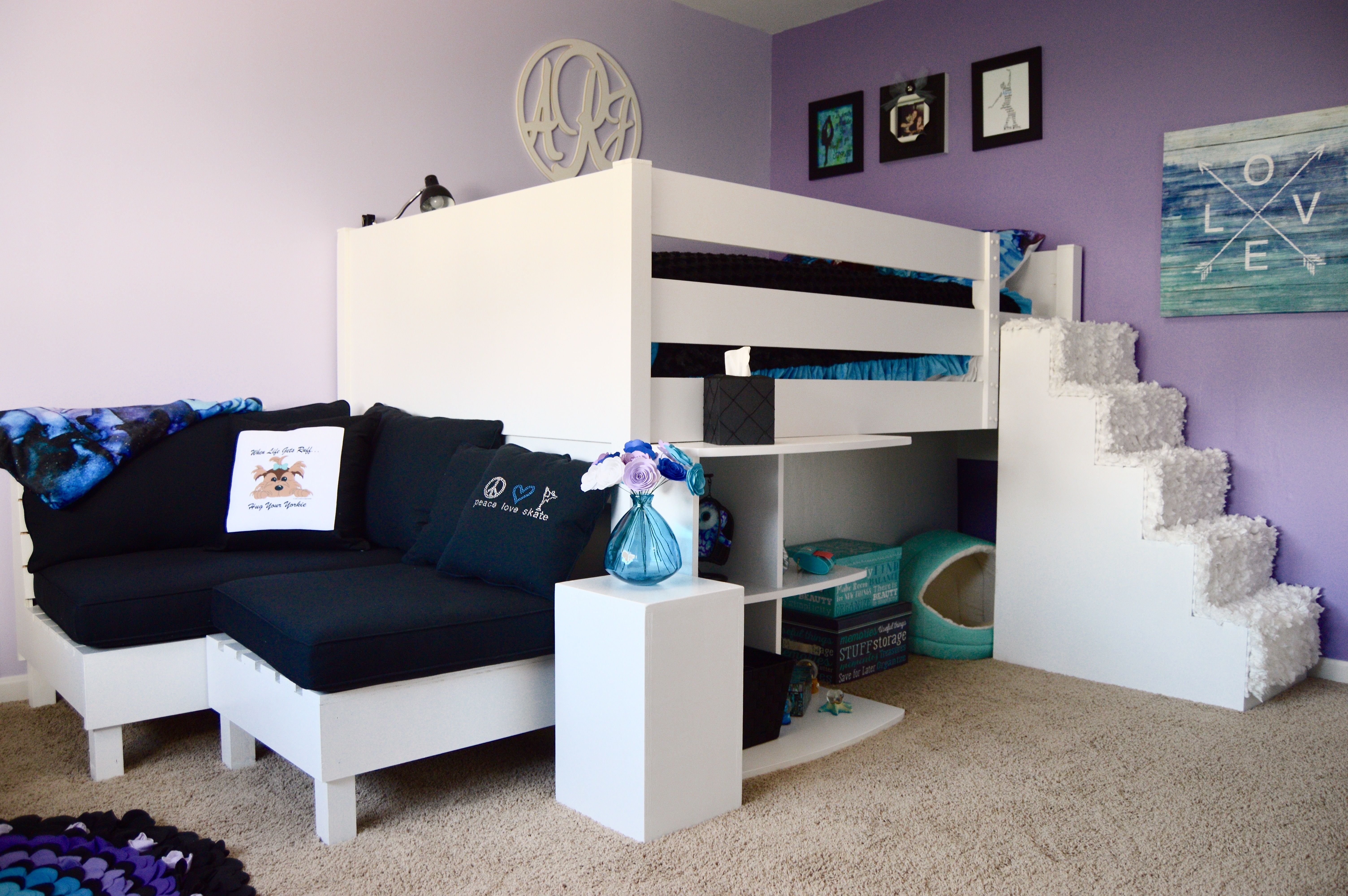 loft bed with sofa and storage