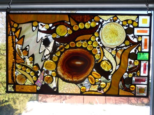 Custom Made Amber-Themed Stained Glass Mixed Media Panel "Dreaming Of Amber Number 3''