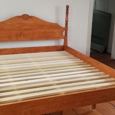 Custom Made Tiger Maple Four Posts Bed With A Shell Carving Headboard Bed