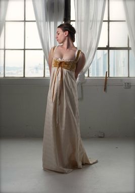 Custom Made Regency Wedding Gown With Mustard Velvet Bodice