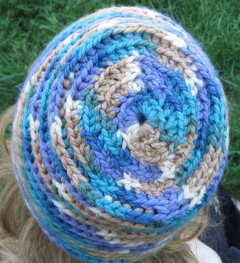 Custom Made Beanie Fez Hat, Teal Gold Purple Cream, Sedona