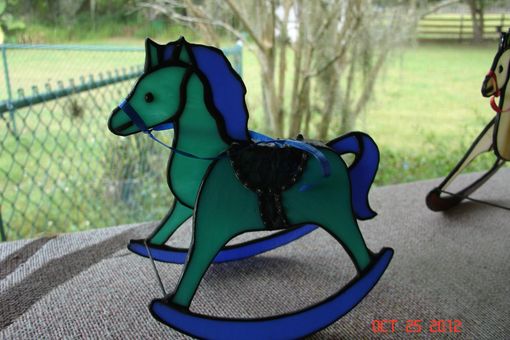 Custom Made Funky Green & Purple Stained Glass Rocking Horse