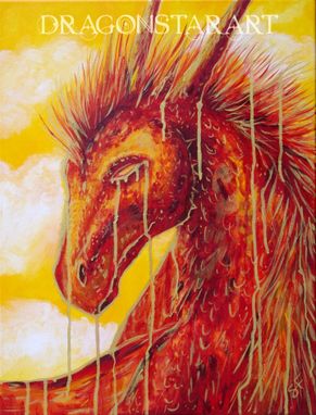 Custom Made Dragon Acrylic Painting, Fantasy Art On Canvas Red And Gold