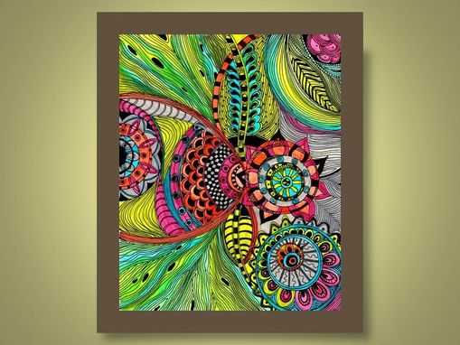 Custom Made Abstract Art Print-Red Green Yellow Modern Flowers Ink And Acrylic