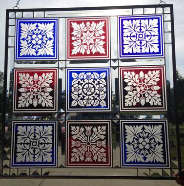 Custom Made Exquisite Sandcarved Stained Glass Panel