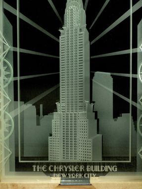 Custom Made Chrysler Building Of New York City - Art Deco Design Etched Glass Interior Decor Display