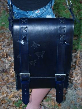 Custom Made Messenger Bag Black And Blue With Butterfly's