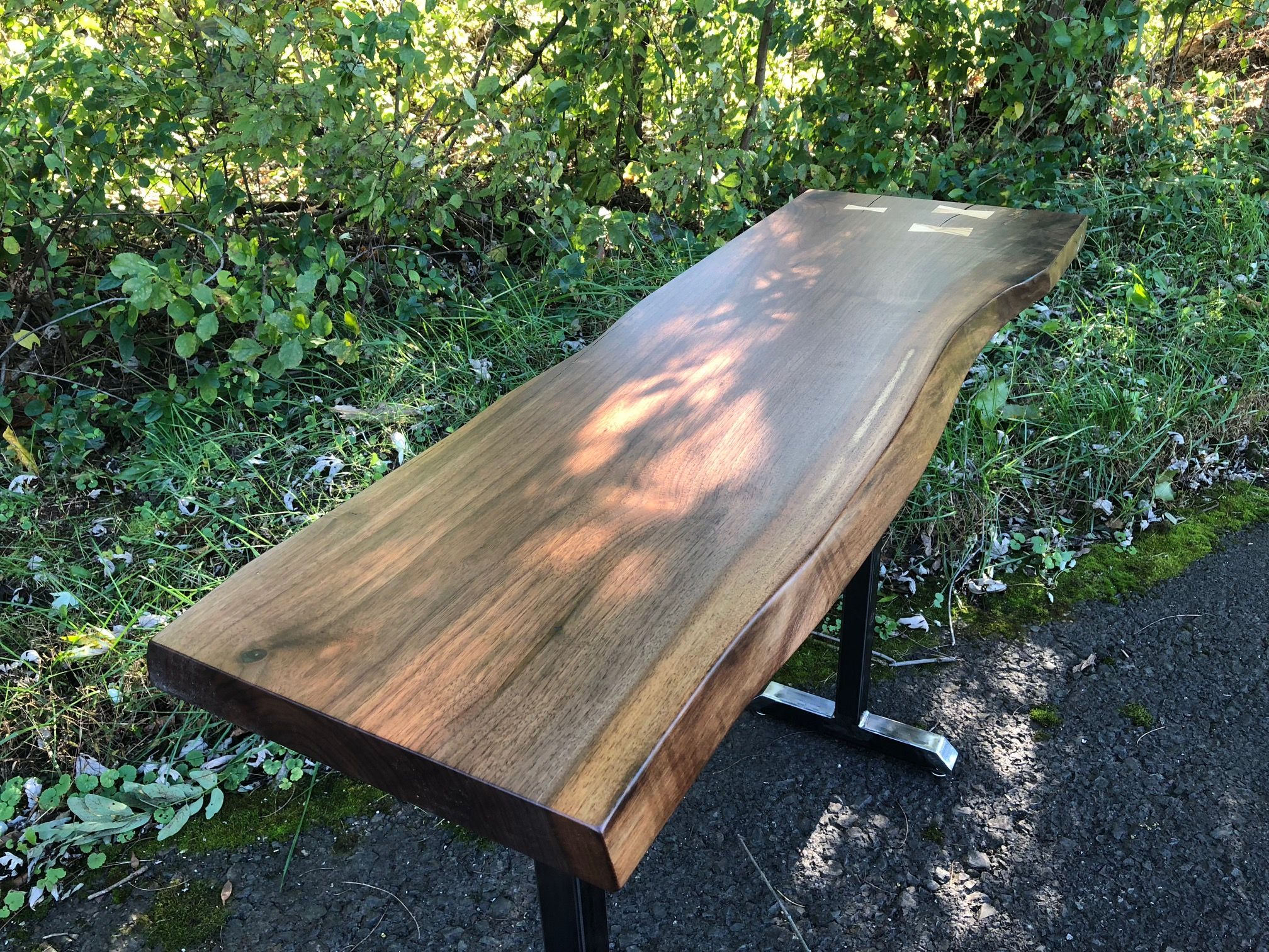 Hand Crafted Live Edge Console Table With Pedestal Legs by Don
