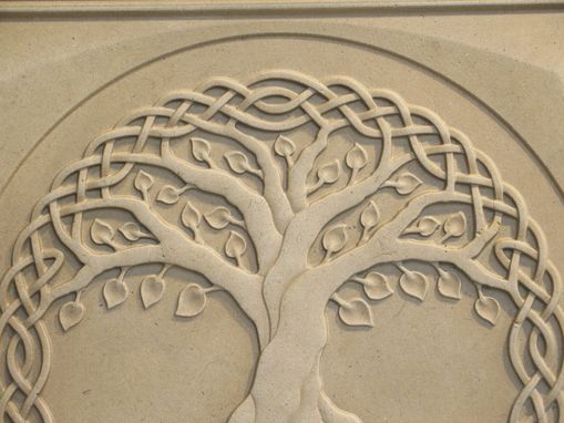 Custom Made Relief Carved Limestone Tree Of Life Decorative Backsplash Tile Insert