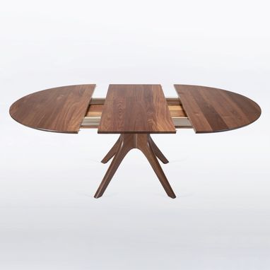 Custom Made Round Expandable Table With Leaf In Solid Walnut Wood "Kapok"