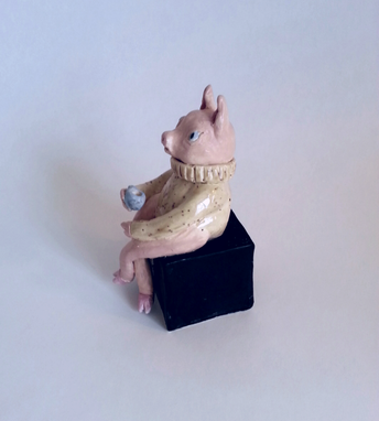 Custom Made Ceramic Pig On A Cube