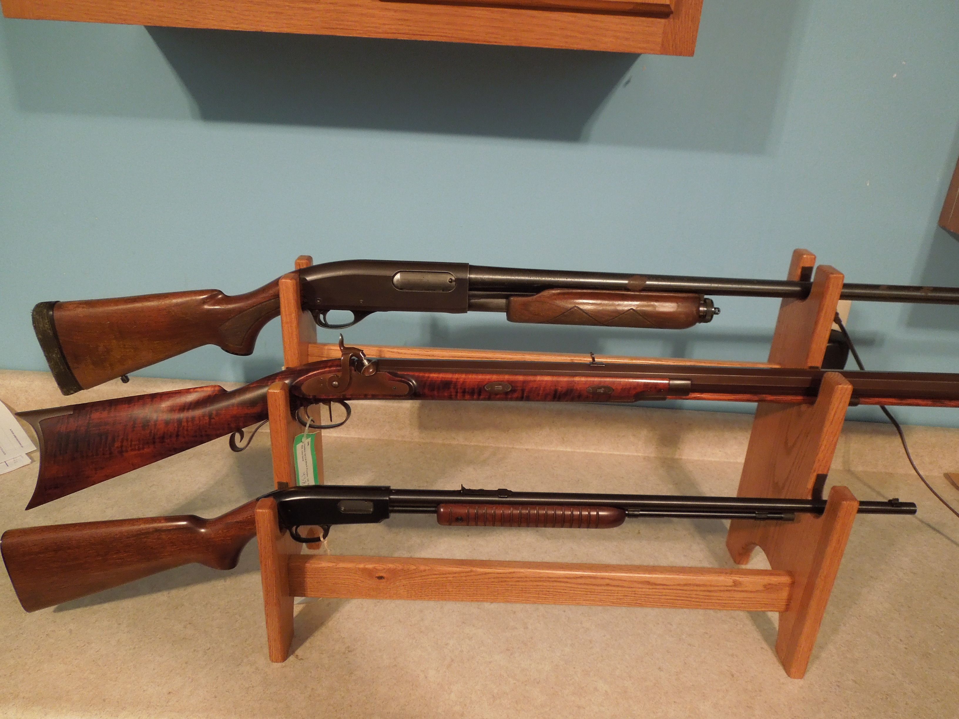 2-Gun Red Oak Veneer Rifle shotgun Sword Display Stand Gun Rack Made in USA 