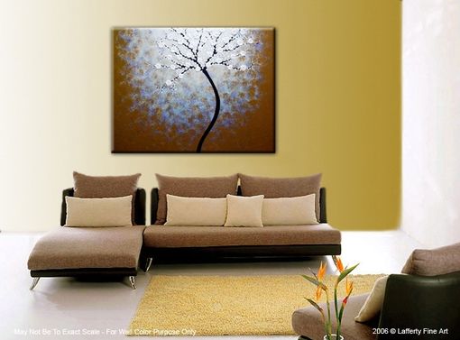 Custom Made Original Abstract Tree Painting, Textured Cherry Blossom Flowers, Metallic White Impasto Floral