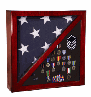 Custom Made Cherry Flag And Medal Display Case Premium Wood