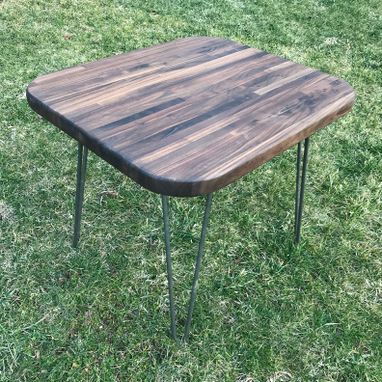Custom Made Walnut End Table With Hairpin Legs - Reclaimed - Butcher Block