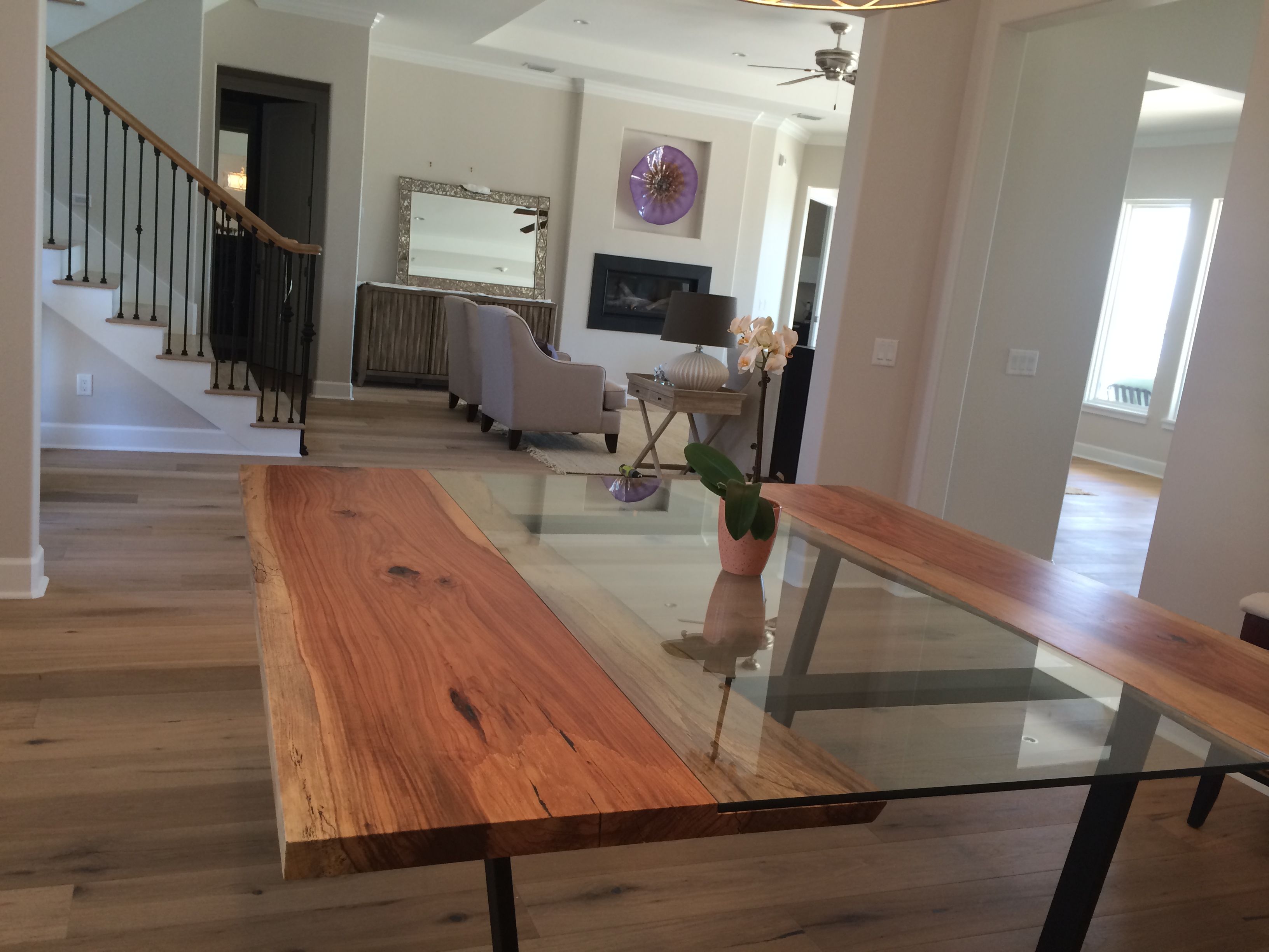 Hand Crafted Pecan + Glass Square Dining Table by Custom Rustics LTD