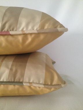 Custom Made Set Of 2: Red And Gold Stripped Silk Pillow Covers