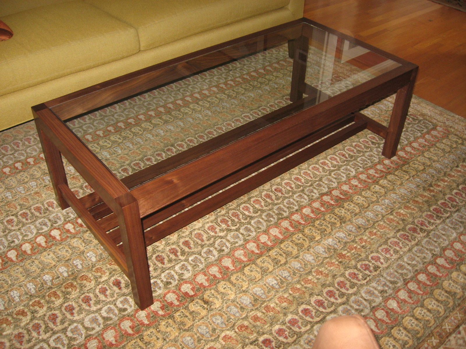 Hand Crafted Glass Top Walnut Coffee Table by Batterman's Custom
