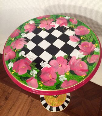 Custom Made Whimsical Painted Table // Painted Accent Table // Pedestal Table