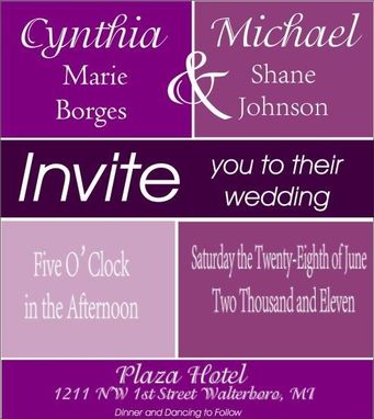 Custom Made 100 Modern Colorful Purple Colorblock Style Wedding Invite Sets