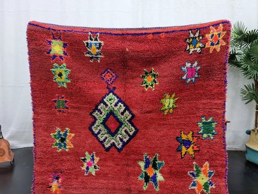 Custom Made Sheep Wool And Cotton Rug, Geometric Boujad Rug, Red Berber Rug, Tribal Rug, Bohemian Rug.