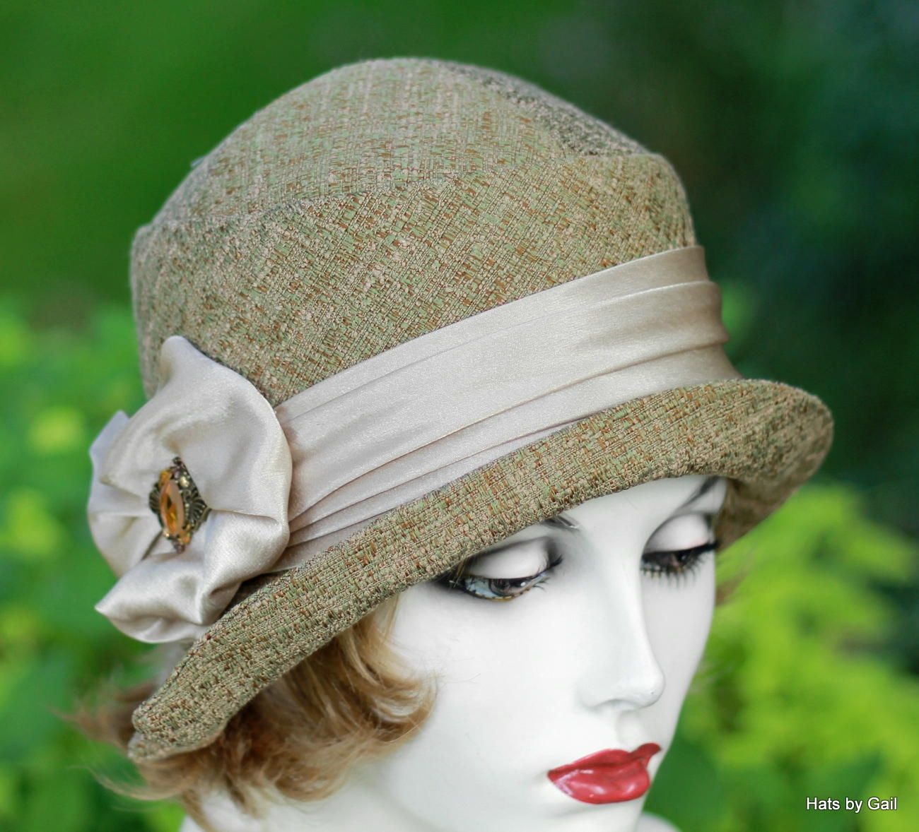 Hand Made Designer Cloche Hat In Sage Green And Brown Tones For Fall ...