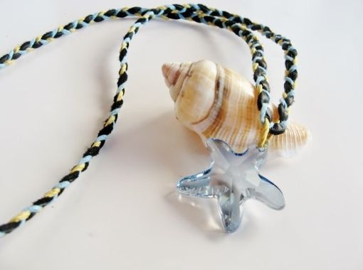 Custom Made Black Deerskin Necklace. Nautical. Large Starfish Swarovski Pendant. One Of A Kind. Made In Maui.
