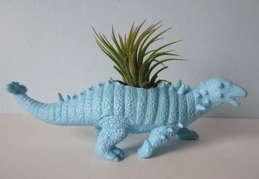 Custom Made Upcycled Dinosaur Planter - Blue Ankylosaurus With Air Plant
