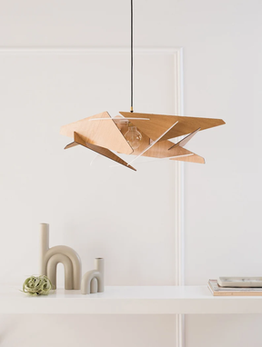 Custom Made Wood Pendant Light  Ceiling Light  Hanging Lamp  Wooden White Plexiglass Light