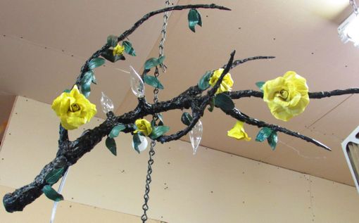 Custom Made Hanging Lamp Chandelier Branch ! 4 Sockets, Big Porcelain Roses, Leaves