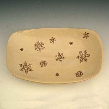 Custom Made Large Ceramic Bowl With Snowflakes In Cream And Red