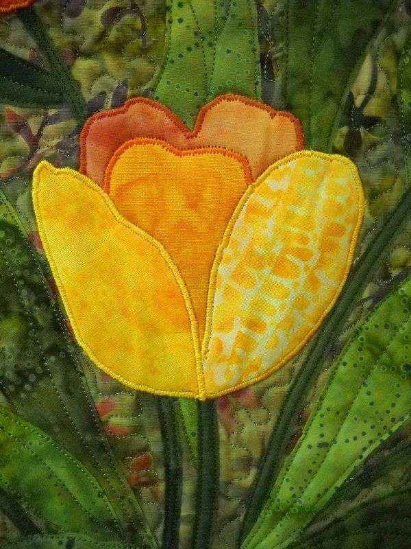 Handmade Colorful Tulips Quilted Wall Hanging by Sue Ann Wiltse
