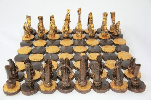 Custom Made Steel And Gold Chess Set