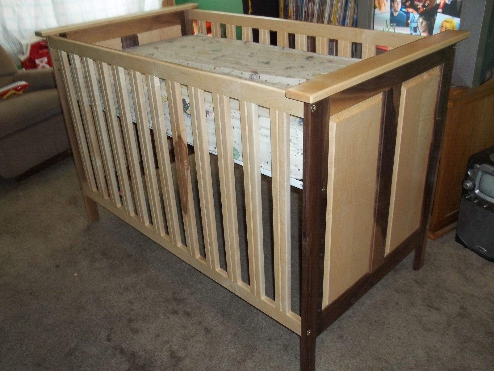 Handmade Maple And Walnut Crib by Lumberjack Custom Furniture
