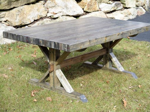 Hand Crafted Rustic Farmhouse Trestle Thick Butcher Block Style Rustic Farmhouse Trestle Thick Butcher Block Style Dining Table