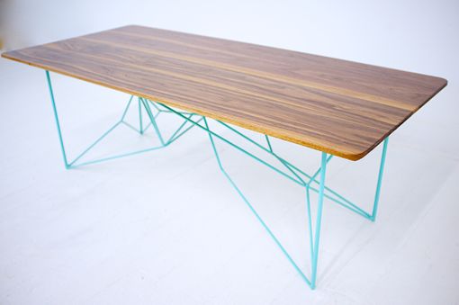 Custom Made The Yoshi, Modern Walnut Coffee Table, Geometric Steel Base, Midcentury Modern