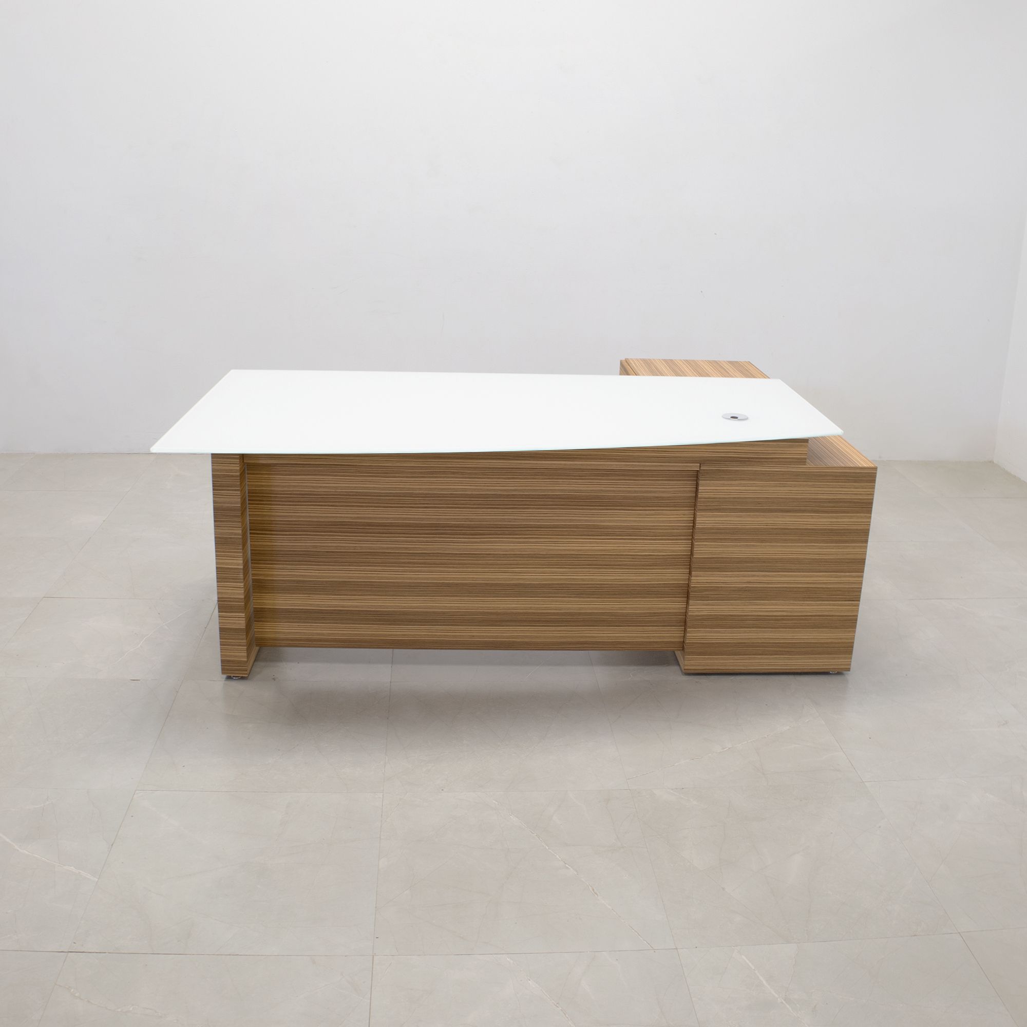 Hand Crafted Custom Executive Office Desk With Credenza, Tempered Glas