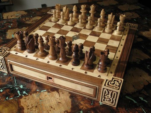 Custom Made Medieval Chess Board With Copper Inlay
