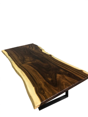 Custom Made Modern Live Edge Dining Table With Steel Legs, Rustic Live Edge Dining Table With Steel Legs