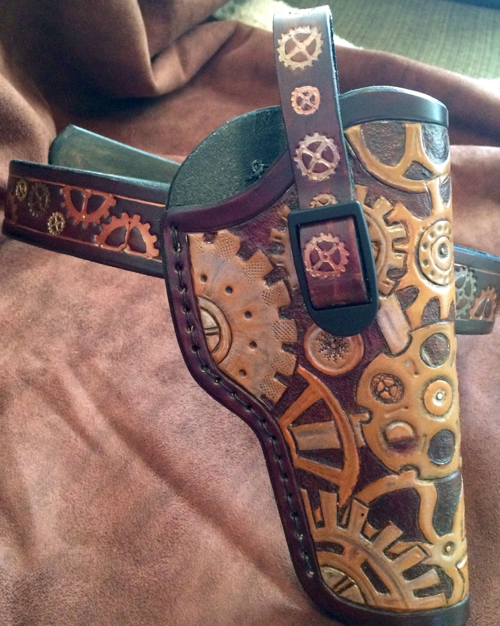 Hand Made 1911 Steam Punk Holster And Matching Belt by Saxon Leather
