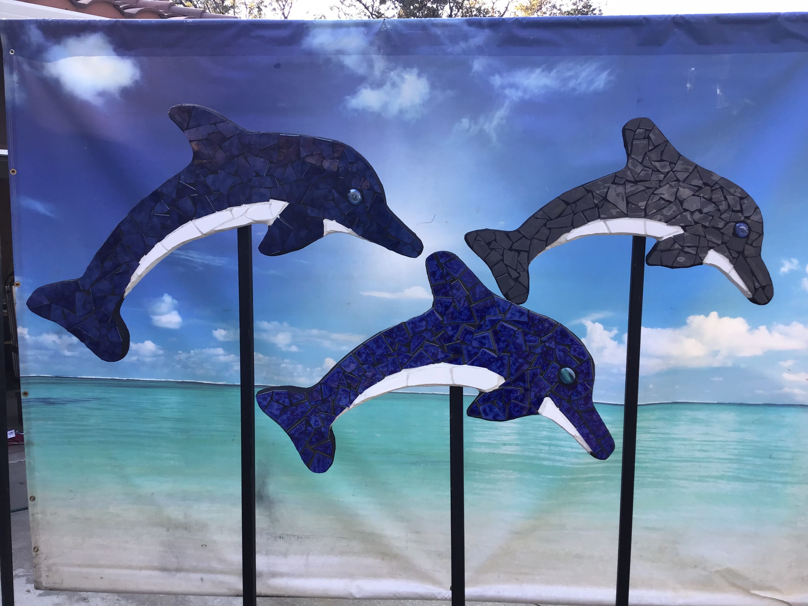 Custom Made Tile Mosaic Dolphins by Mosaics By Cindy
