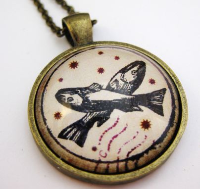 Custom Made Vintage Style Pisces Zodiac Pendant On Rolo Necklace