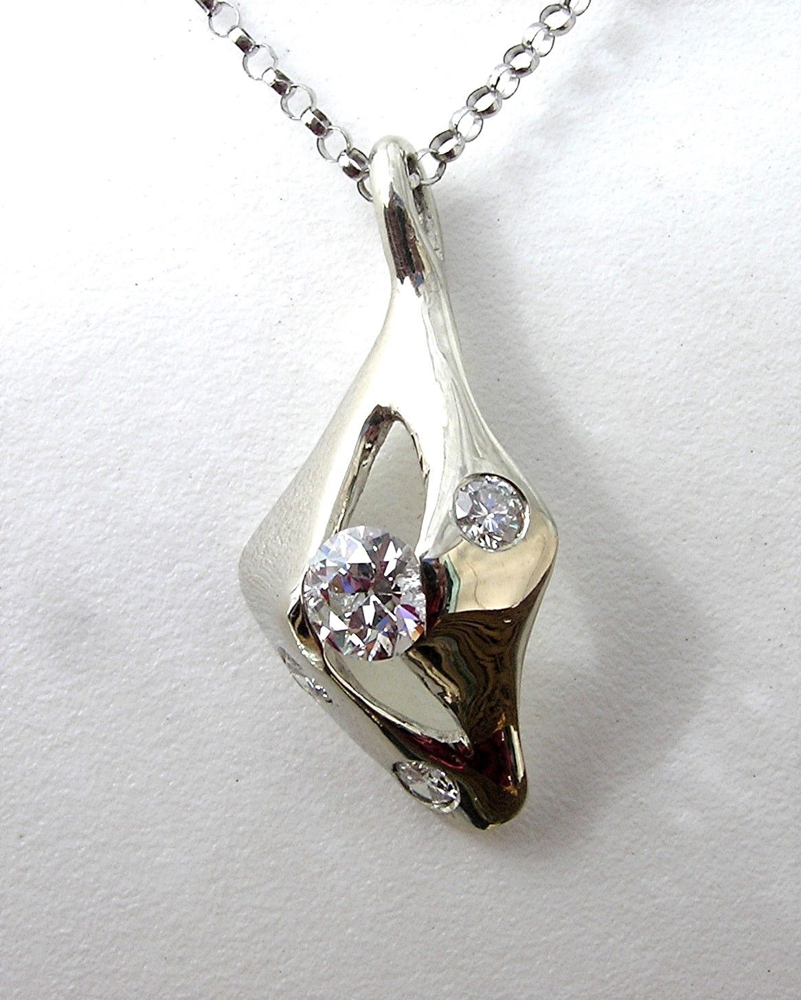 Hand Made Unique Custom Diamond Pendant 14k White Gold Custom Made Unique Diamond Pendant 14k White Gold Organic Design