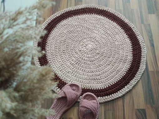 Custom Made Crochet Round Striped Rug, Polyester Cord Rug