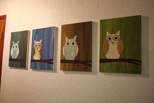 Custom Made Owls - Acrylic And Mixed Media On Canvas