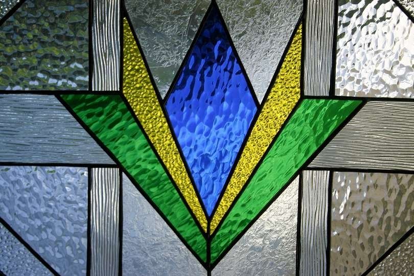 Hand Made Geometric Octagon Stained Glass Window By A Glass Menagerie