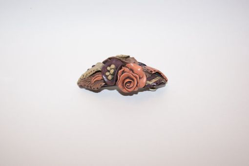 Custom Made Barrette, Hand Sculpted Polymer, Black Details Autumn Fall Orange Rose