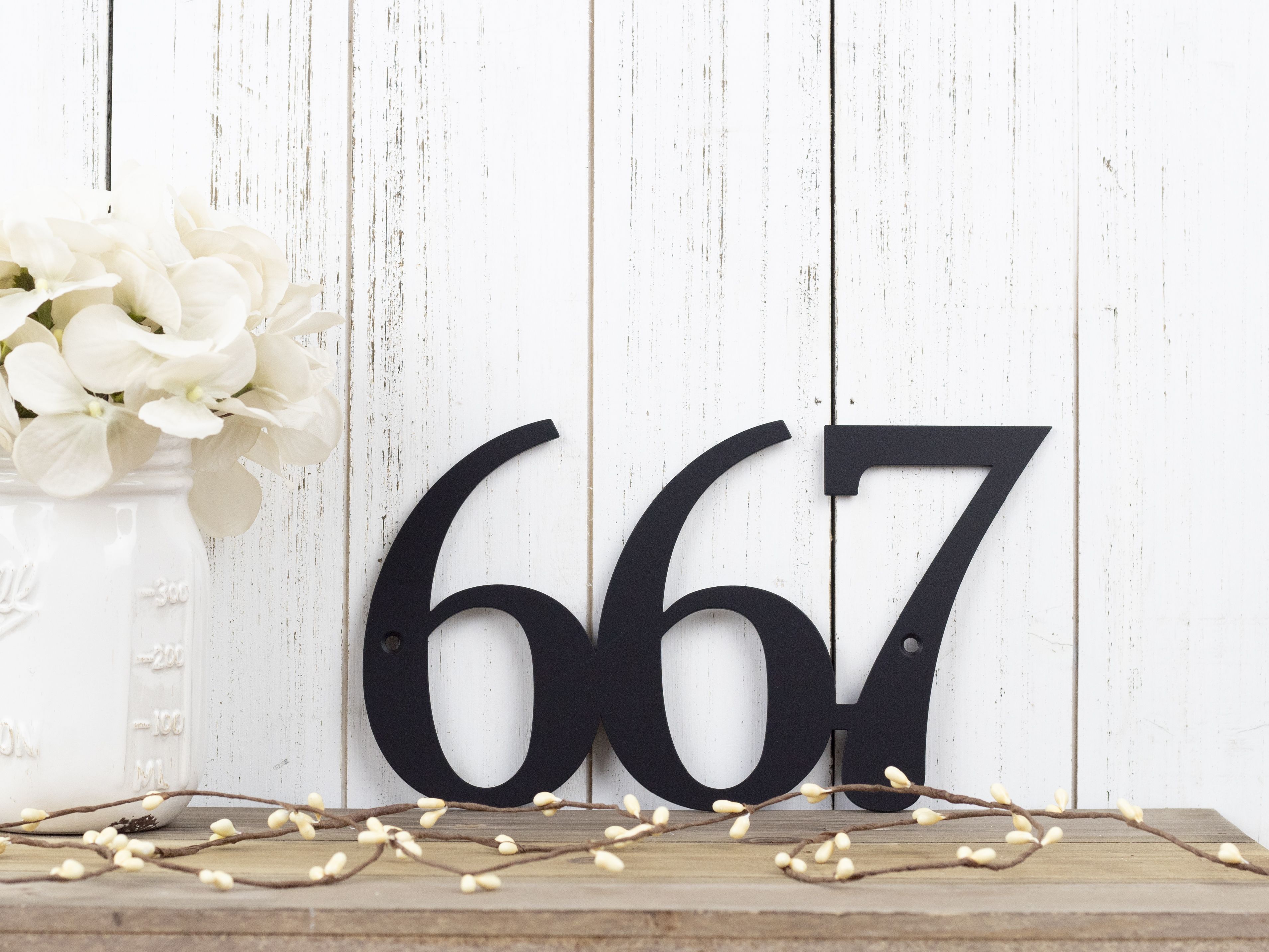 Buy Hand Crafted Metal House Number Sign, 3 Digit - Matte Black Shown